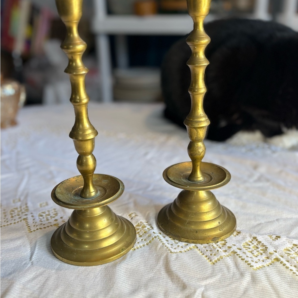 Vintage Elegant Brass Candle Holders - Picture 1 of 8